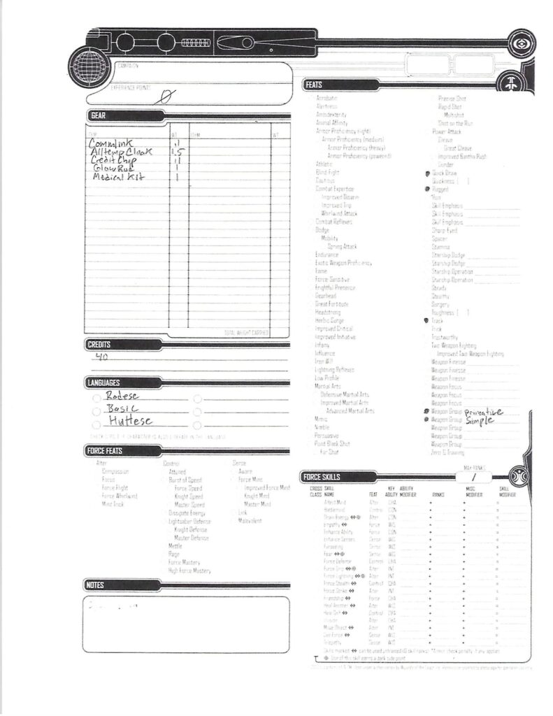 Navik character sheet